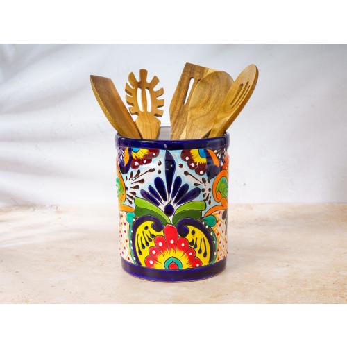 Handmade Talavera Utensil Holder: Mexican Kitchen Decor