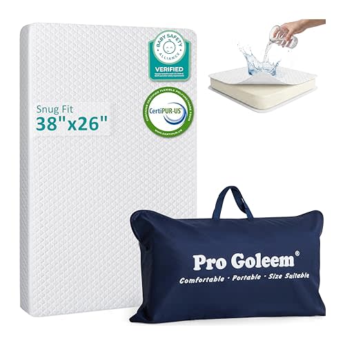 Pro Goleem Pack and Play Mattress (38"x26"), Waterproof Pack n Play Mattress Pad with Carry Bag, Firm Playard Mattress with Soft Cover, for Babies and Toddlers