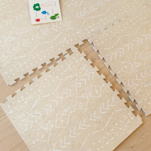Lillefolk Baby Play Mat for Floor – 6x6ft Beige | Soft Non Toxic Premium EVA Foam Tiles for Tummy Time, Crawling & Playroom – Waterproof for Hard Floors Mat for Babies & Toddlers (9 Tiles)