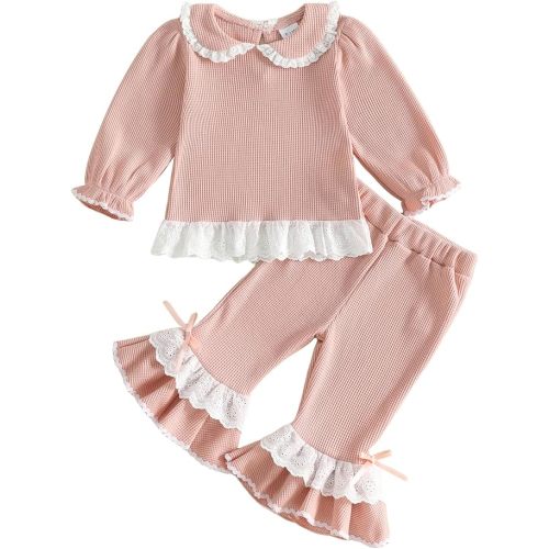 Toddler Baby Girl Fall Outfit Waffle Sweatshirt Pants Winter Set
