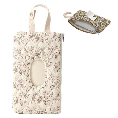 Travel Baby Wipes Case, Refillable Waterproof Wet Wipe Dispenser and Diaper Pouch, Portable Floral Quilted Diaper Pouch Mommy Bag for Walking Outdoor Activities Car (Beige 1pcs)