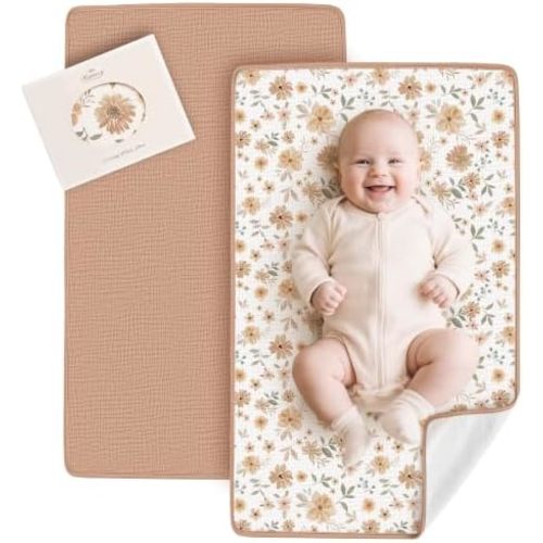 Konssy 2 Pack Waterproof Muslin Portable Changing Pad, Diaper Changing Mat