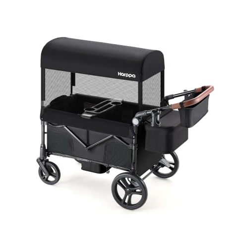 Harppa Remy Wagon Stroller for 2 Kids, 180Ibs Capacity with 2 Seater | Foldable 2 Seater Stroller Wagon with Mosquito Net UPF 50+ Canopy,5-Point Harness, 8''/12''All-Terrain Wheels for park