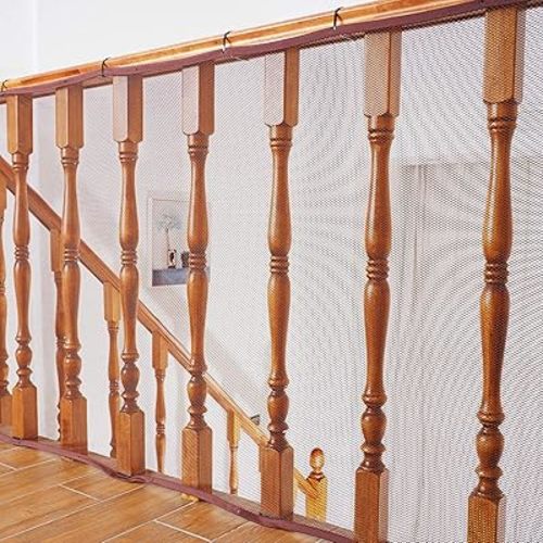 Baby Gates for Stairs with Banister, Guard Safety Net for Baby, 10ft x 3ft Stair Railing Mesh Barrier for Kids, Cats, Dogs, Child Safety Rail Guard - Dark Brown