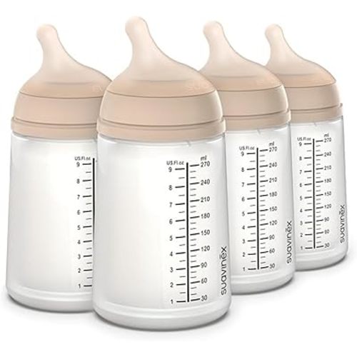 Suavinex Zero Zero Anti Colic Baby Bottle, No 1 Spanish Baby Bottle Brand, Minimizes Bottle Rejection & Nipple Confusion, Perfect for Breastfeeding Babies 4 Pk 9 oz, Light Tone, Medium Flow