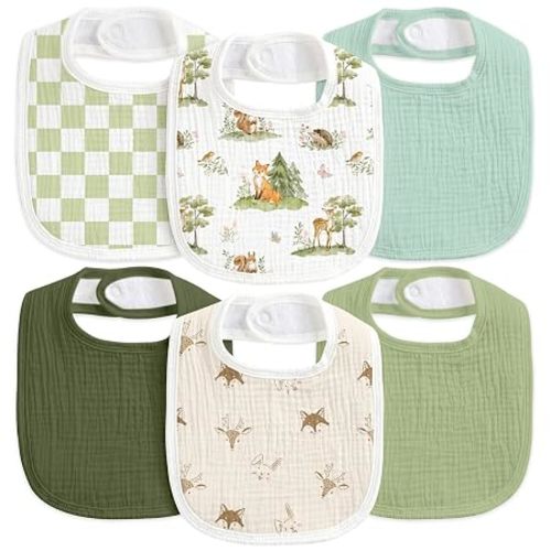 6-Pack Muslin Baby Bibs for Drooling & Teething, Absorbent Bib