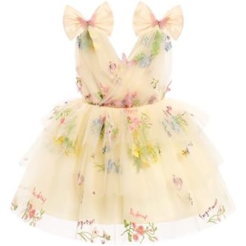 IMEKIS Toddler Girls Butterfly Birthday Dress Rainbow Tulle Formal Wedding Party Ruffle Tutu Dresses Photo Shoot