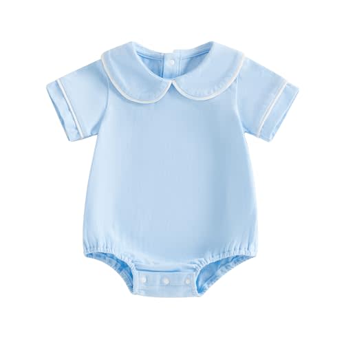 Muasaaluxi Newborn Baby Boy Girl Summer Clothes Basic Plain Short Sleeve Romper Cotton One Piece Bodysuit Shirts Tops 0-18M