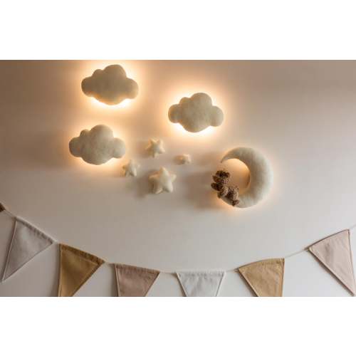 Wall Soft decor nursery light set , Handmade Bouclé Wall Decor with Teddy Bear, Moon, Clouds, and Stars