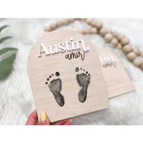 Newborn Footprint Sign, Birth Announcement Sign for Hospital, arch baby announcement sign, baby name sign, Personalized Nursery Decor