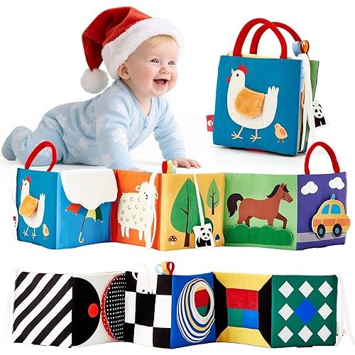 hahaland Baby Toys 0-6 Months - High Contrast Newborn Toys - Baby Tummy Time Books 0-6 Months with Crinkle, Squeaky Sounds, Touch Feel, Visual Stimulation