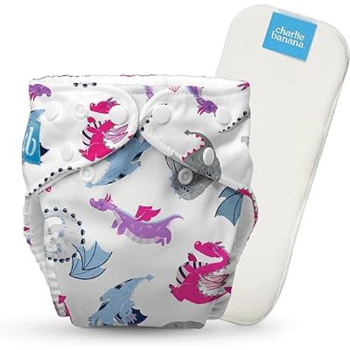 Charlie Banana Cloth Diapers, Reusable, Washable, Adjustable One Size Diaper, for Babies and Toddlers, with Absorbent Insert - Lady Dragon, 1 Pack