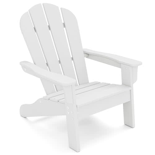 Giantex HDPE Kids Adirondack Chair - All-Weather Lawn Toddler Chair with Ergonomic Design, Children’s Outdoor Chair for Toddlers Ages 3-8, Kid’s Patio Furniture for Deck, Garden (1, White)