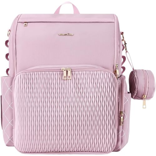 Stylish Baby Diaper Bag, Baby Bag with Changing Pad, Pacifier Case& Stroller Straps, Large Diaper Backpack Boy Girl, Water Resistant Travel Diaper Backpack（Lavender）