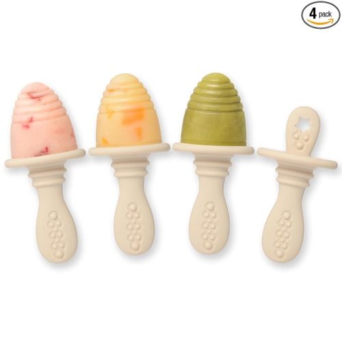 PrimaStella Silicone Petite Pops - Baby Popsicle Mold - BPA Free - Dishwasher Safe - 4 Months+ Teether Pops (Cream)