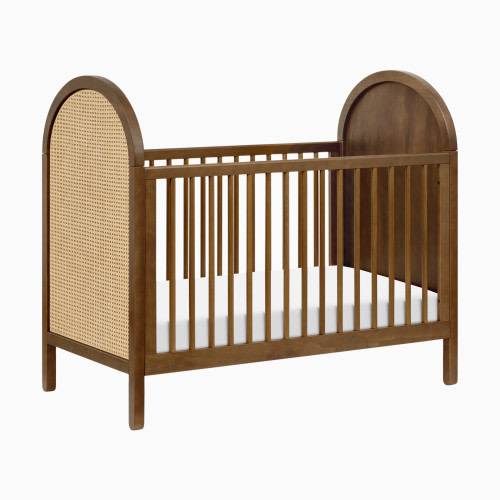 babyletto Bondi 3-in-1 Convertible Crib with Toddler Bed Conversion Kit - Natural Walnut With Natural Cane