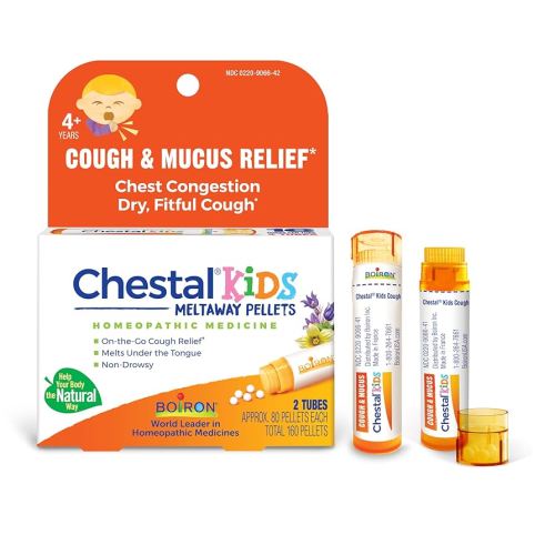4+ Boiron Chestal Kids Pellets for Cough and Mucus Relief, Nasal or Chest Congestion, and Sore Throat Relief - 2 Count (160 Pellets)