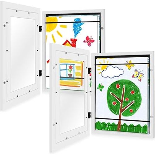 Americanflat - 2 Pack - Kids Artwork Frame Changeable (White) - Magnetic Door Holds 100 Art Pieces - 8.5x11 Letter Size Display with Mat or 10x12.5 Without Mat - My Mini Masterpiece