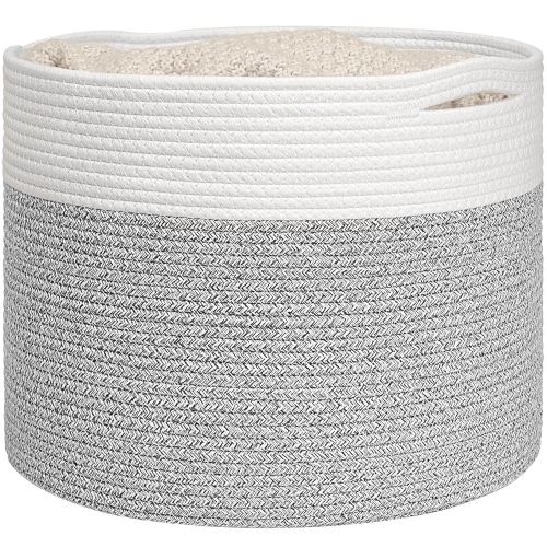 Goodpick Blanket Basket, 15.8"x15.8"x13.8" Woven Rope Basket for Blankets, Kids Toy Storage Organizer Bins, Toy Storage for Nursery, Light & Grey