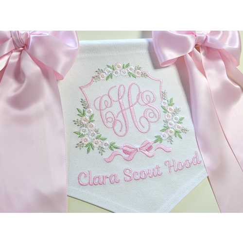 Baby Banner Hospital Door Hanger for Girl, Embroidered Name Sign Baby Announcement, Welcome Home Baby Banner, Monogram Hospital Door Sign