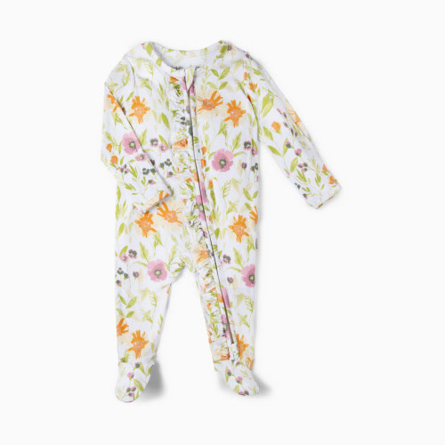 Tiny Kind Bamboo Viscose Ruffle 2-Way Zip Footie - Wild Flower, Nb