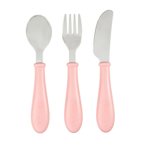 3-Piece Stainless Steel Baby Feeding Set old pink