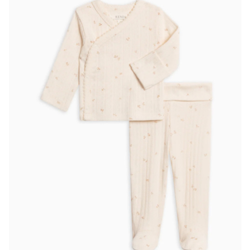 2-Piece Lacey Brushed Back Pointelle Kimono Top and Pant Set