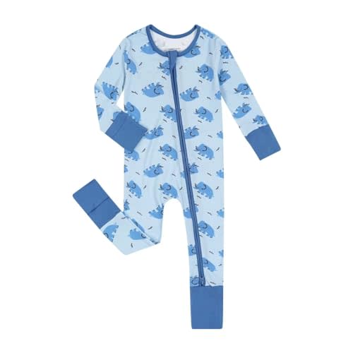 Teach Leanbh Unisex Baby Bamboo Viscose Pajamas with Mittens and Feet Cuffs 2 Way Zipper Long Sleeve Romper Sleep and Play