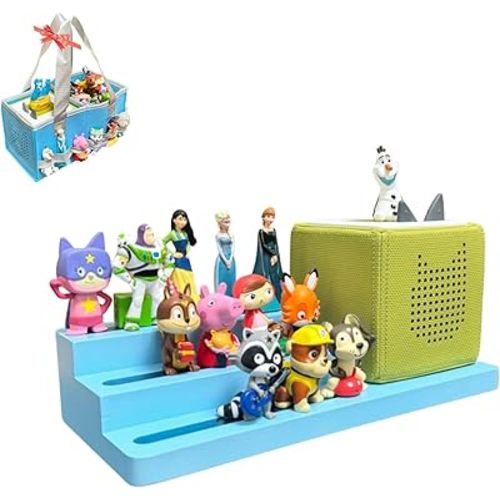 Tonie Shelf Come with Carrying Case, 3 Tiered Magnetic Display Shelf,Tonie Figure Holder Toniebox Stand Kids Room (Light Blue)