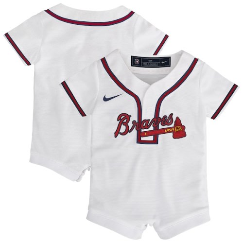 Infant Atlanta Braves Nike White Home Replica Romper Jersey