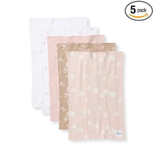 Burt's Bees Baby Burp Cloths, 100% Organic Cotton Extra Absorbent Soft Fabric, Large Drool Cloths 17 x 11.75 in, 5-Pack