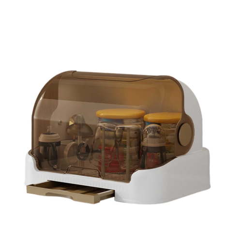 2025 Large Baby Bottle Organizer with Cover & Removable Drain Tray, Dustproof Portable Baby Bottle Drying Rack Reusable Bottle Rack Holder Storage