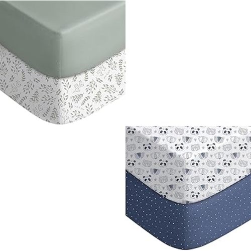 Yoofoss Baby Crib Sheets for Boys Girls, Fitted Crib Sheet 2 Pack for Standard Crib and Toddler Mattress, Super Soft Microfiber Baby Sheet 28x52x8in Green+Leaf&Panda