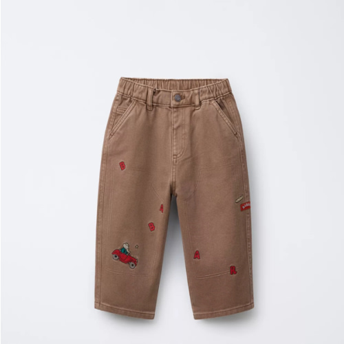 BABAR ™ EMBROIDERED TWILL BAGGY PANTS - Light brown | ZARA United States