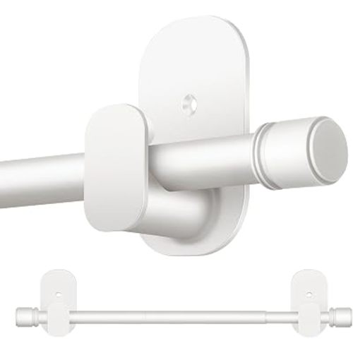 Curtain Rods No Drilling 32 to 86 Inch, HOTOZON 5/8 Inches No Drill Curtain Rods for Windows 55 to 82 Inches(4.5-6.8 ft), Renter Friendly Adjustable Small Drapery Rod for Lightweight Curtains, White