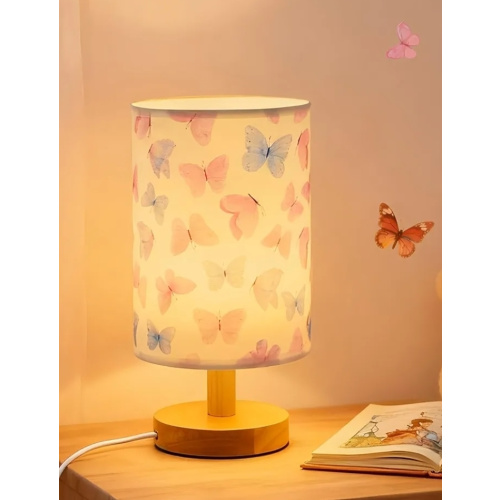 Butterfly Kids Table Lamp for Bedroom Kids Bedside Lamps 3 Colors Dimmable Nightstand Night Light with Cartoon Flaxen Fabric Shade Desk Lamp for Girls Boys Room Nursery Decor,Butterfly Gifts for Girls