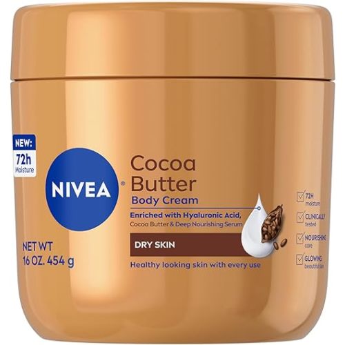 NIVEA Cocoa Butter Body Cream with Deep Nourishing Serum, Cocoa Butter Cream for Dry Skin, 16 Ounce Jar
