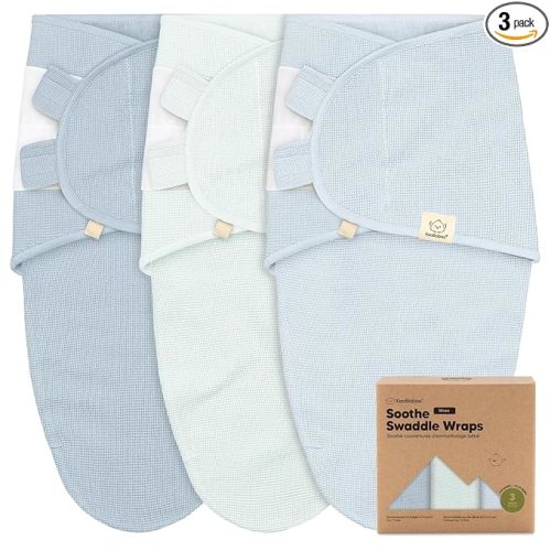 3-Pack Organic Swaddles for Newborns, Baby Sleep Sacks 0-3 Months - Baby Swaddle Wrap, Newborn Wearable Blanket, Infant Sleep Sack for Girls, Boys, Soft & Snug, Large Hook & Loop Closure (Glacier)