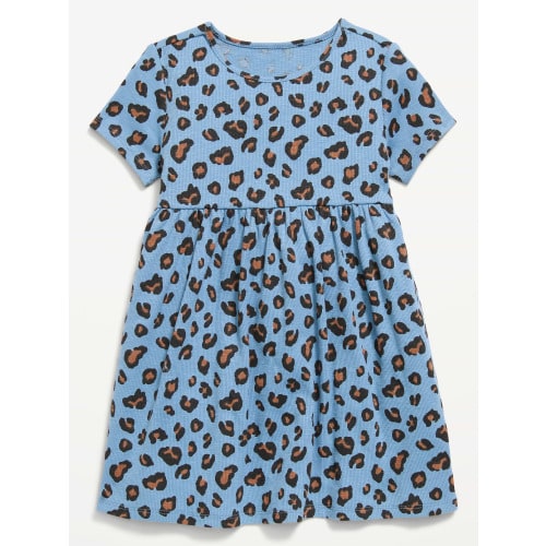 Printed Short-Sleeve Ribbed Dress for Toddler Girls