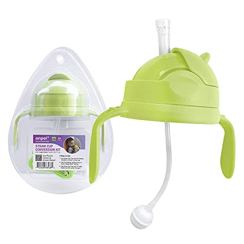 ANPEI 3-in-1 Weighted Straw Sippy Cup Conversion Kit for Comotomo Bottles | Versatile, Leak-Proof - Easy-to-Use Solution for Babies and Toddlers | Compatible with 5oz & 8oz Bottle (Green)