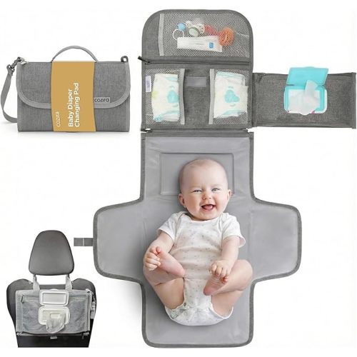 Baby Portable Diaper Changing Pad Travel Essential, Wipeable & Waterproof, Soft Cushioned & Foldable Portable Changing Pad for Diaper Bag | Compact, Newborn, Infant, Baby Changer Pad
