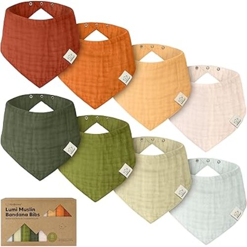 8-Pack Muslin Baby Bibs for Drooling, Teething – Muslin Bandana Drool Bibs for Baby Boys, Girls, Newborn, Teething Toddlers, Infant 0-36 Months, Soft Cotton Extra Absorbent (Sahara)