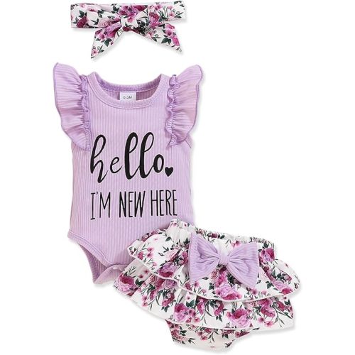 Newborn Baby Girl Clothes Infant Outfits Summer Shorts Set Floral Romper+Cute Baby Skirt +Headband
