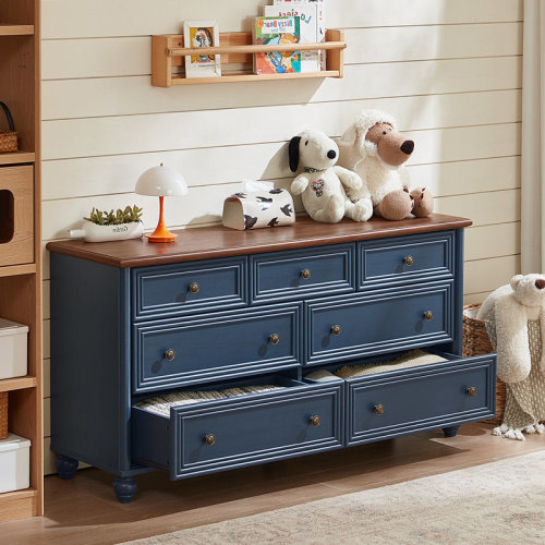 August Grove® 7 Drawers Dresser For Bedroom, Farmhouse 54" Wide Wood Dressers Chest Of Drawers, Vintage Design TV Stand, Rustic Storage Dresser Organizer With Metal Handle Closet For Living Room, Hallway & Reviews | Wayfair