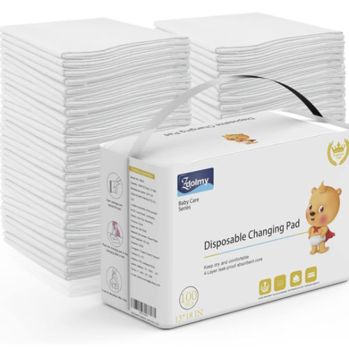 Disposable Changing Pad Liners (100 Pack) Super Soft, Disposable Changing Pads, Ultra Absorbent & Waterproof - Covers Any Surface for Mess Free Baby Diaper Changes (White)