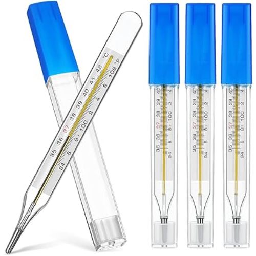 Glass Cuban Temperature Thermometers: Thermometers for Fever - Old Fashioned Axillary & Oral Thermometer for Adults Kids Elderly ℃ & ℉