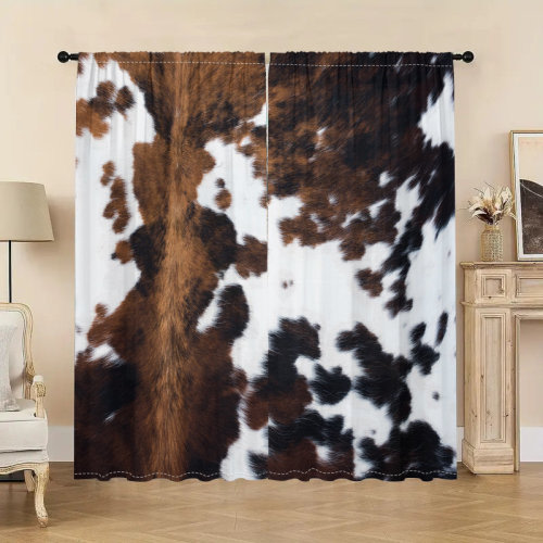 East Urban Home 2Pcs Cowhide Pattern Curtain Panel Western Style Rod Pocket Window Drapes Cattle Print Rustic Country Farmhouse Curtains Light Filtering Panels for Living Room Bedroom Kitchen Home Decor | Wayfair
