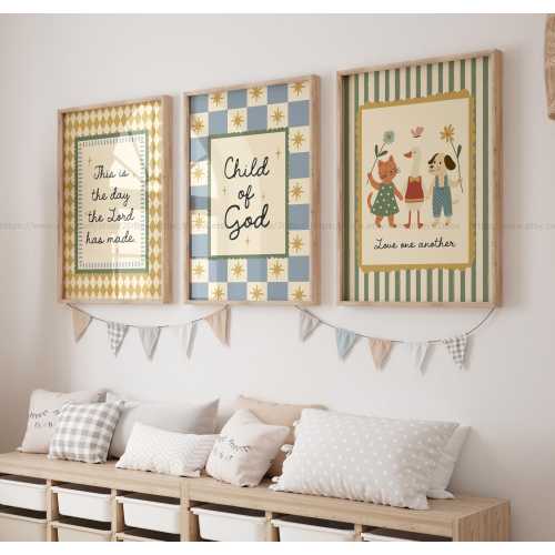 Child of God Wall Art Cute Bible Quotes for Children Kids Christian Wall Art Affirmations Motivational Scripture Posters Kids Room & Nursery