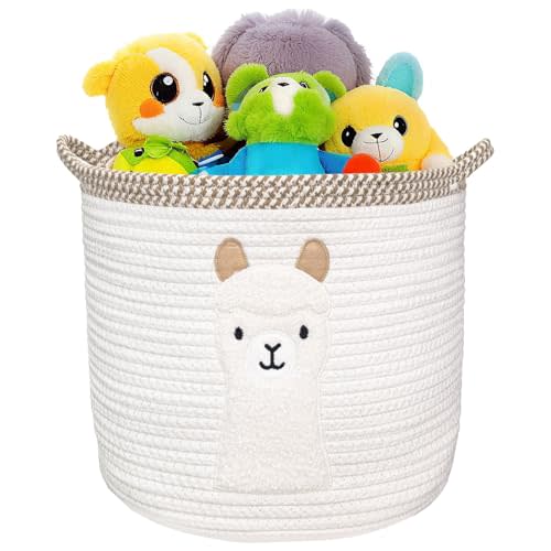 CSQSYFS Llama Woven Cotton Rope Laundry Basket, Storage Basket, Gift Baskets, Toy Baskets Organizer, Laundry Hamper for Living Room Playroom Bedroom (White and Brown)
