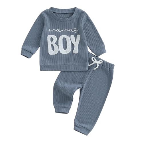 Baby Boy Fall Clothes Set Long Sleeve Crewneck Sweatshirts Pants Infant Newborn Waffle Outfits 6 12 18 24 Months 2T